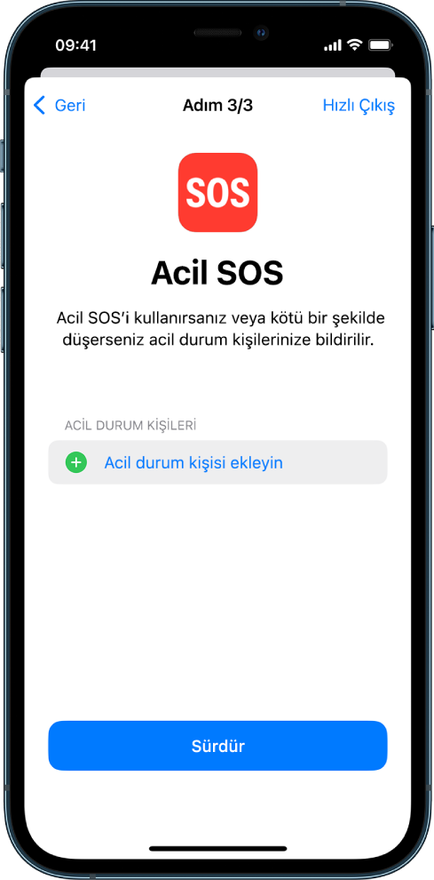 İki iPhone ekranı Acil SOS’i ve Aygıt Parolasını Güncelle’yi gösteriyor.