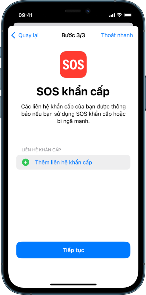 Hai màn hình iPhone đang hiển thị màn hình SOS khẩn cấp và màn hình Cập nhật mật mã thiết bị.