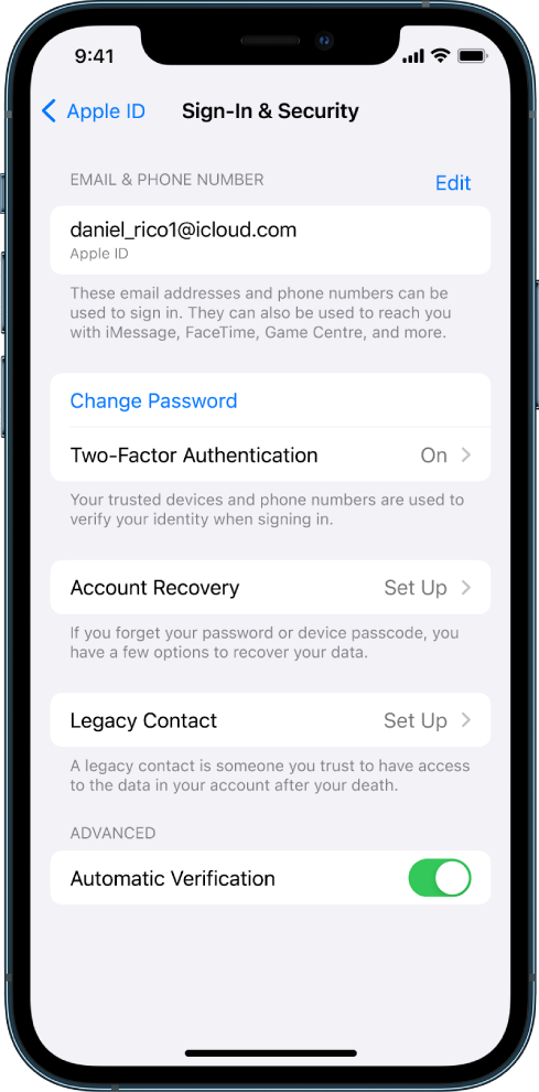 An iPhone screen showing two-factor authentication turned off.