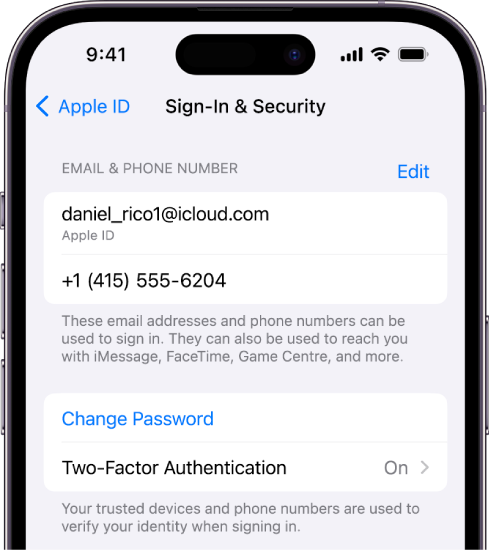An iPhone screen showing two-factor authentication turned on.