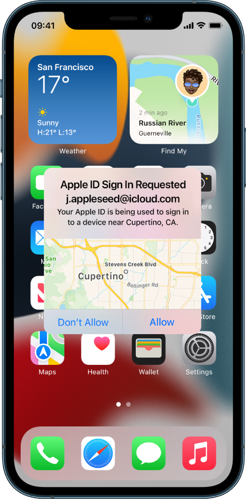An iPhone screen showing an attempted sign-in by a user on another device associated with the iCloud account.