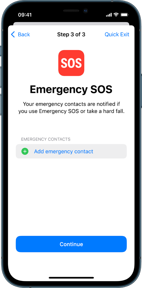Two iPhone screens showing the Emergency SOS screen and the Update Device Passcode screen.