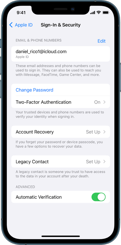 An iPhone screen showing two-factor authentication turned off.