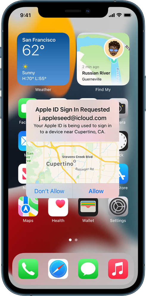 An iPhone screen showing an attempted sign-in by a user on another device associated with the iCloud account.