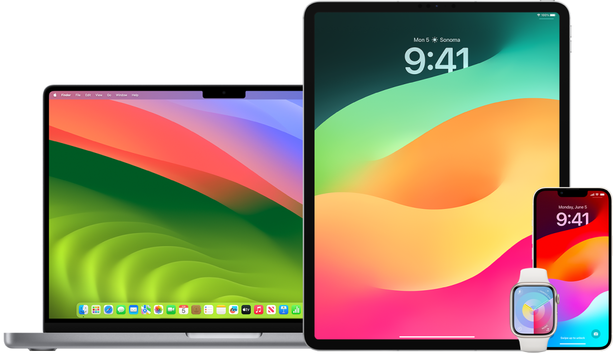 A Mac, iPad, iPhone, and Apple Watch.