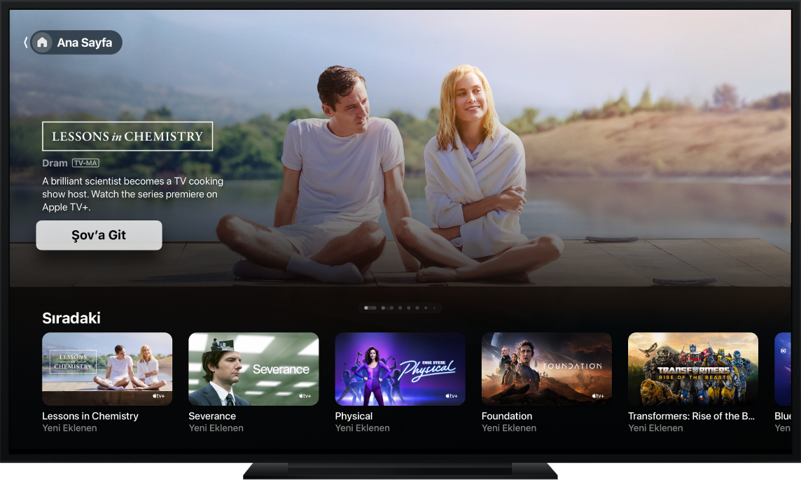 TV’de gösterilen Apple TV uygulaması