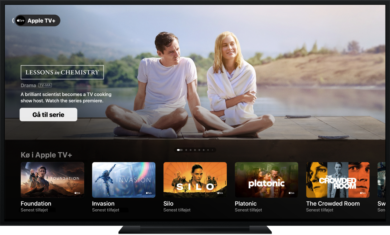 Apple TV-appen, som den vises på en fjernsynsskærm