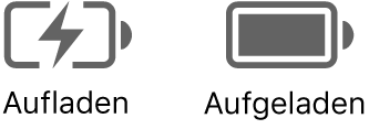 Symbole für eine Batterie, die aufgeladen wird bzw. aufgeladen ist