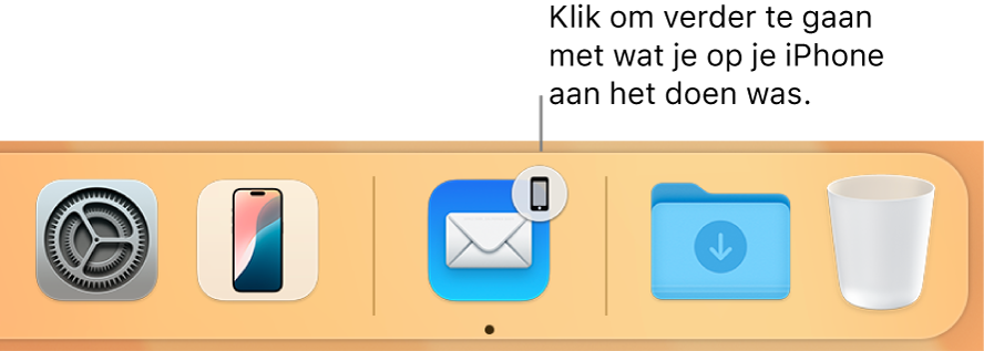 Het Handoff-symbool zichtbaar in het Dock.