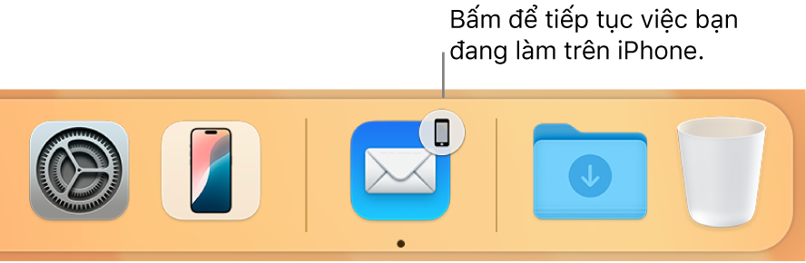 Biểu tượng Handoff hiển thị trong Dock.
