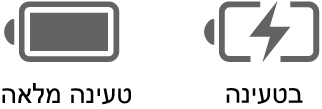 צלמיות של מצב סוללה טעונה ומצב סוללה נטענת.