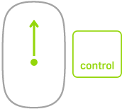 Maus mit Pfeil, der das Vergrößern der auf dem Bildschirm angezeigten Objekte durch Drücken und Zoomen bei gedrückter Control-Taste anzeigt