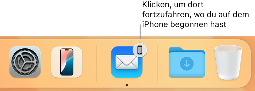 Das Handoff-Symbol ist im Dock sichtbar.