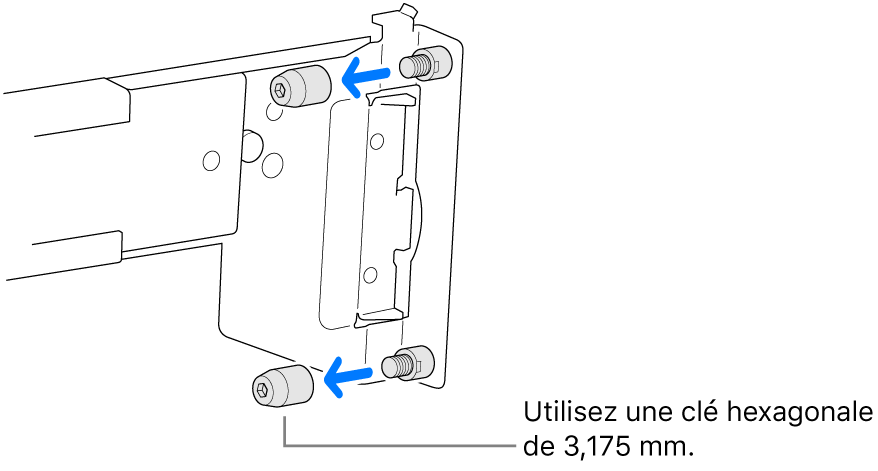 Une glissière qui passe dans un rack à trous ronds.