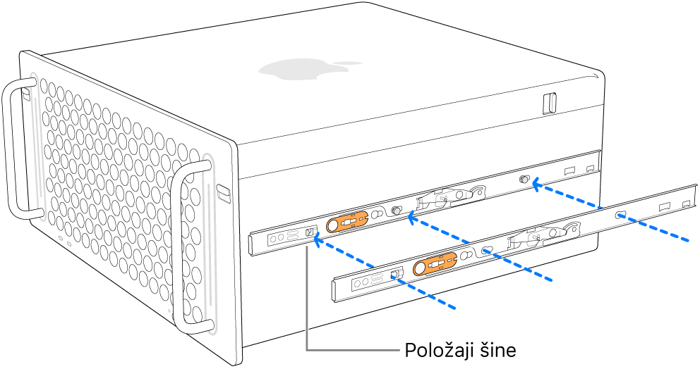 Mac Pro s unutrašnjim nosačem koji se pričvršćuje na bočnu stranu.