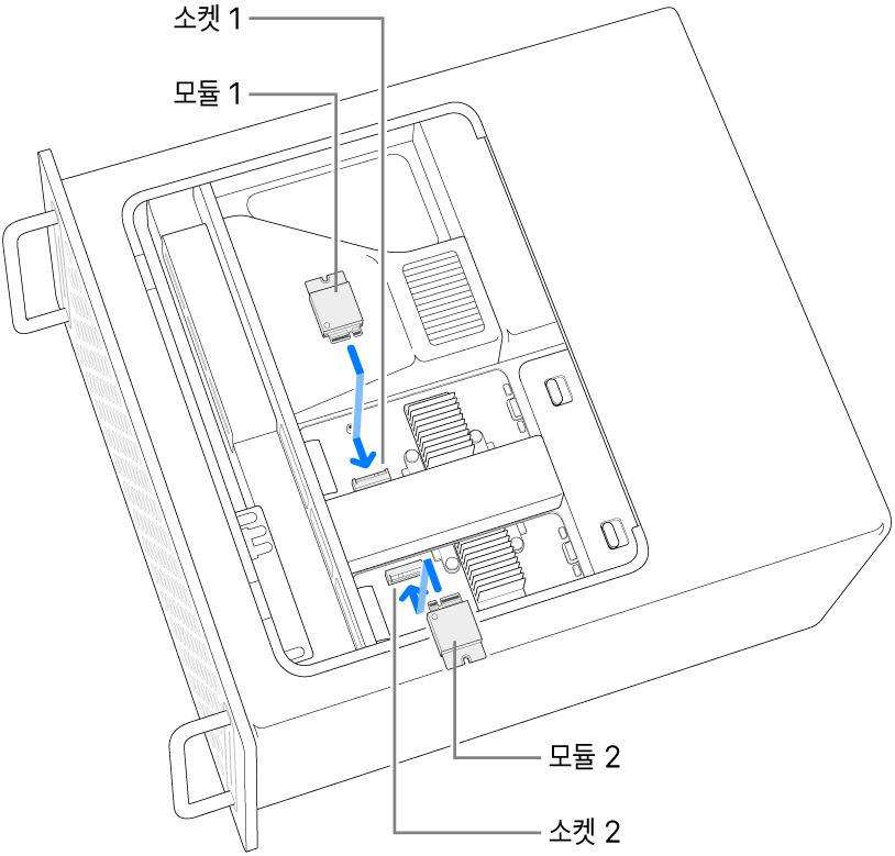두 개의 SSD 모듈이 설치됨.