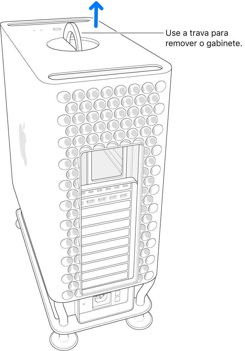 Gabinete sendo puxado para cima, em direção oposta ao computador.