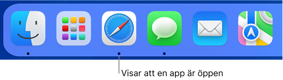 En del av Dock visar svarta prickar under öppna appar.