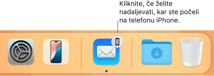 Ikona Handoff je vidna v vrstici Dock.