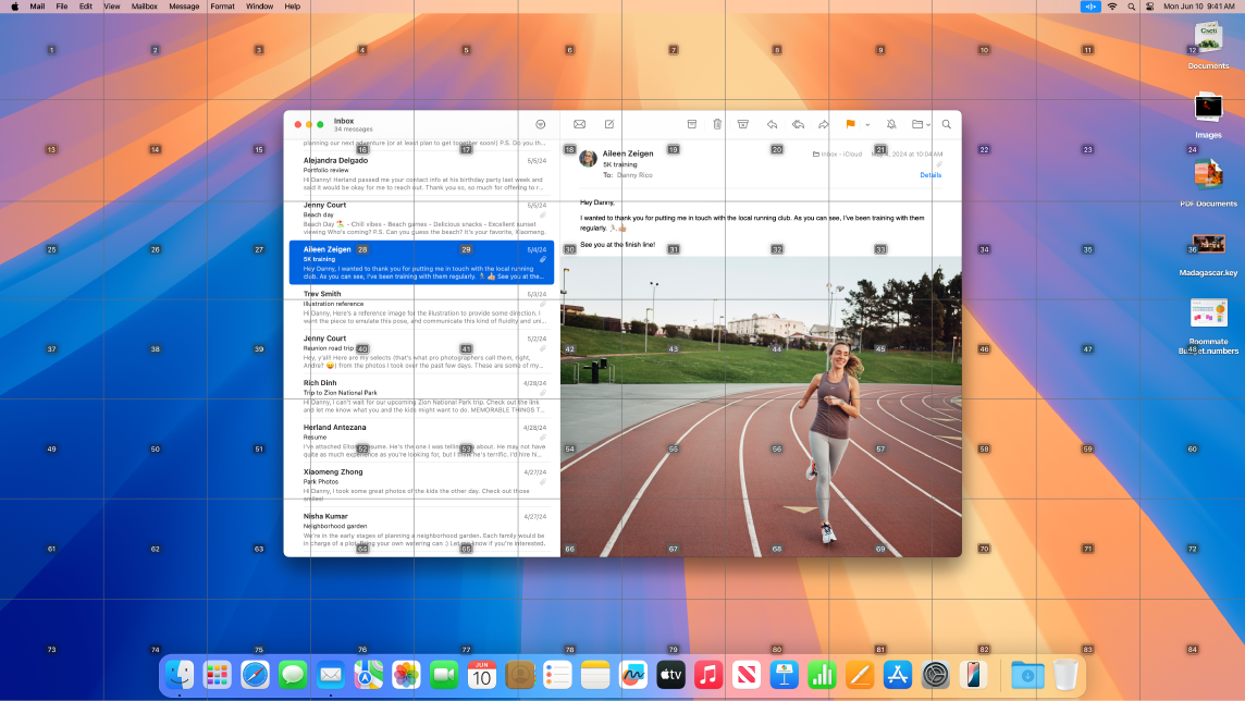 Mail dibuka di Desktop dengan lapisan atas grid.