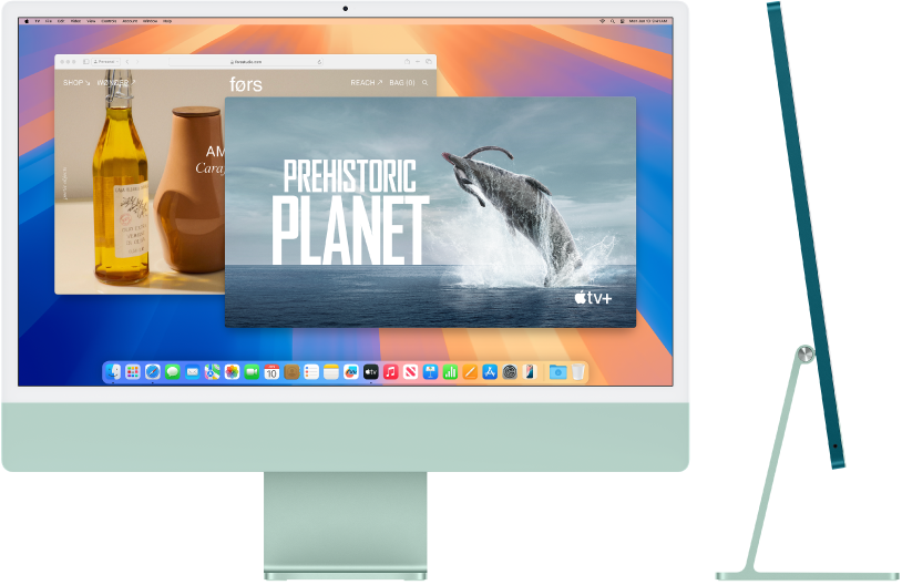 24-tommers iMac sett forfra og fra siden.