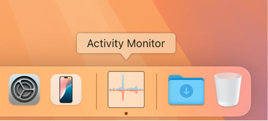 Ikon Monitor Aktivitas di Dock menampilkan penggunaan jaringan.