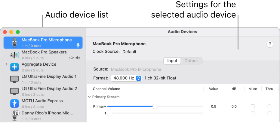 The Audio Devices window.