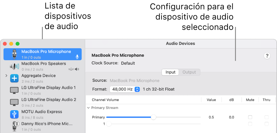 La ventana de dispositivos de audio.