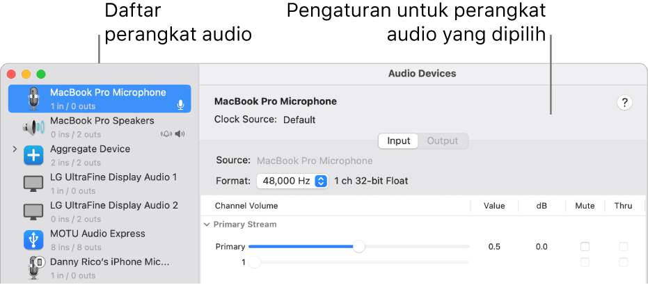 Jendela Perangkat Audio.