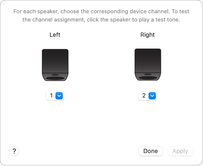 Jendela Konfigurasi Speaker menampilkan speaker Kiri dan Kanan serta menu pop-up streaming.