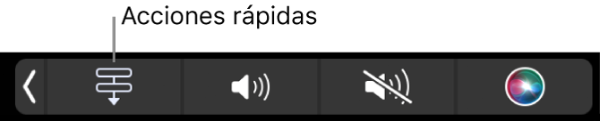 El botón Acciones rápidas en la Control Strip de la Touch Bar.