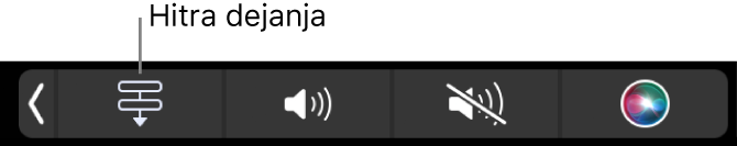 Gumb Hitra dejanja na traku Control Strip v vrstici Touch Bar.