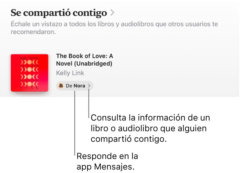 Una pantalla con un libro en la sección Compartido contigo.