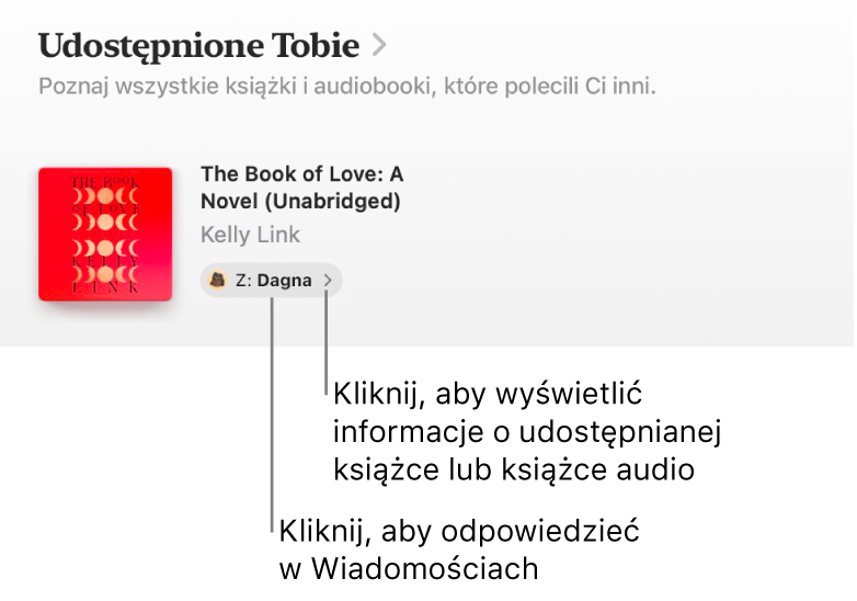 Ekran pokazujący książkę w sekcji Udostępnione Tobie.