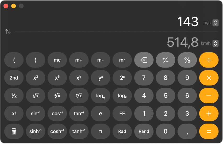 Calculadora científica en mode de conversió.