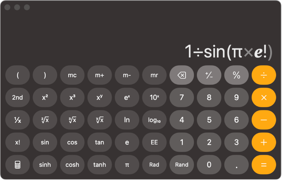 A calculator in scientific mode showing a typed expression.