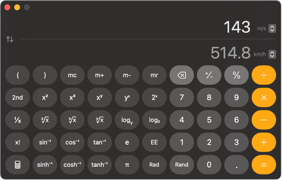 Scientific calculator in conversion mode.