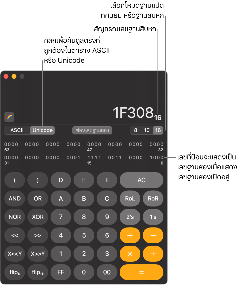 เครื่องคิดเลขในโหมดโปรแกรมเมอร์