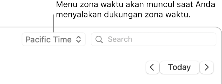 Menu zona waktu akan muncul di sisi kiri dari kolom pencarian ketika Anda menyalakan dukungan zona waktu