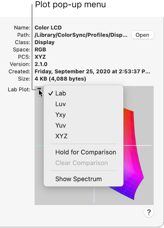 The lab plot pop-up menu in the top-left corner.