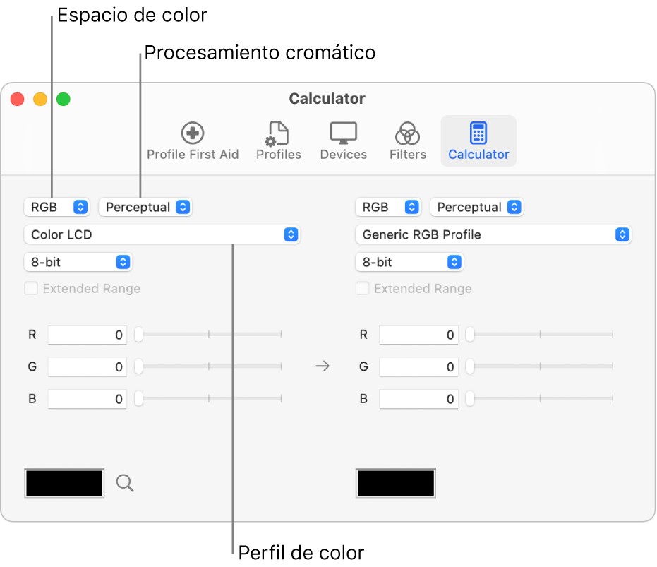 La calculadora de color.