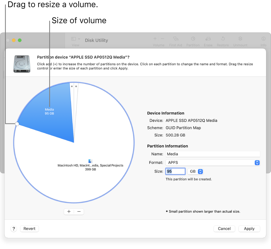 The Partitions window showing a physical disk with several partitions.