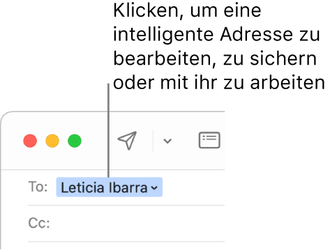 Eine intelligente Adresse mit dem Pfeil, auf den du klicken kannst, um die Adresse zu bearbeiten, zu sichern oder zu verwenden.