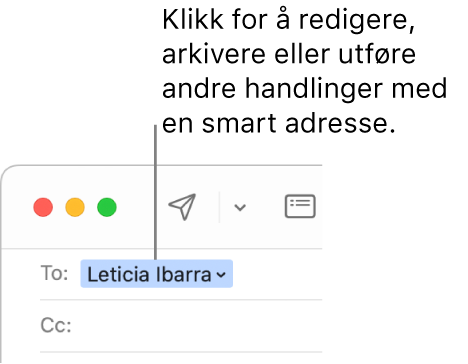 En smart adresse med pilen du kan klikke for å redigere, arkivere, eller arbeide med en smart adresse.