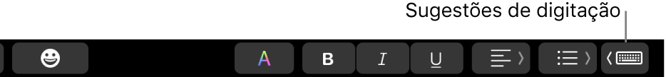 Touch Bar, com o botão para mostrar sugestões de digitação na extremidade direita.