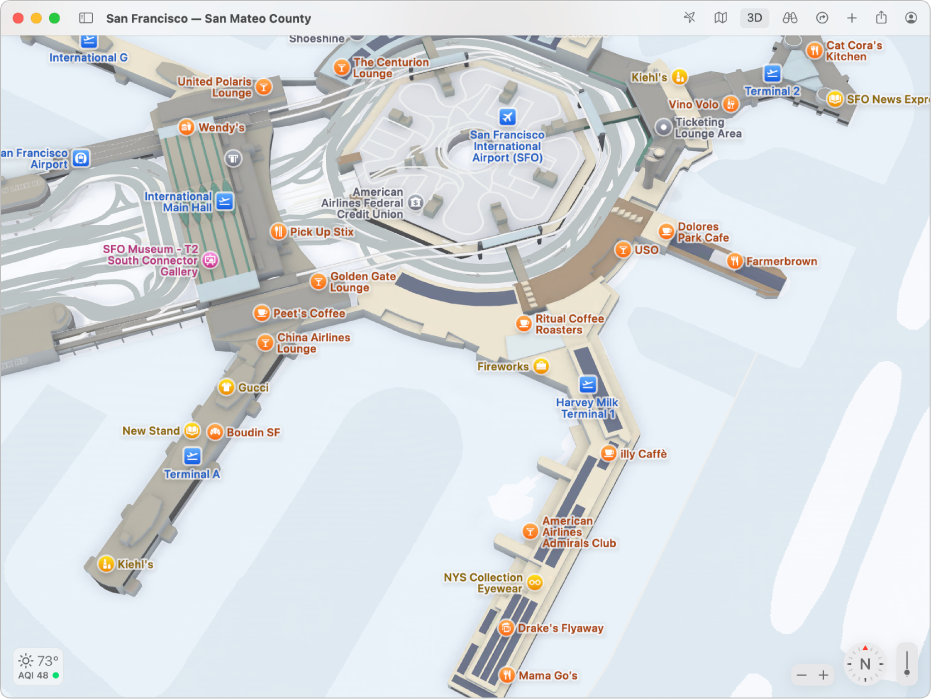 Un mapa mostrando el interior del Aeropuerto internacional de San Francisco.