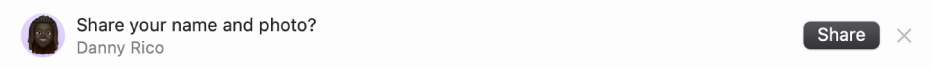 L'avís per compartir el teu nom i la teva foto en una conversa de l’app Missatges.