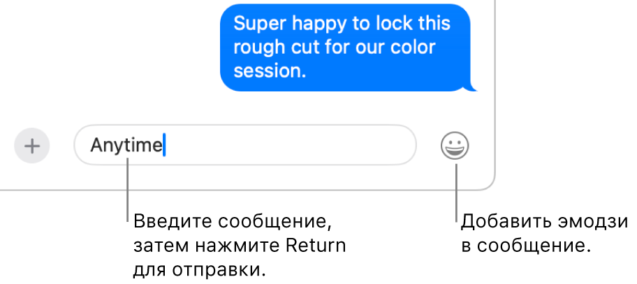 Переписка в окне Сообщений: в нижней части окна показано поле сообщения.