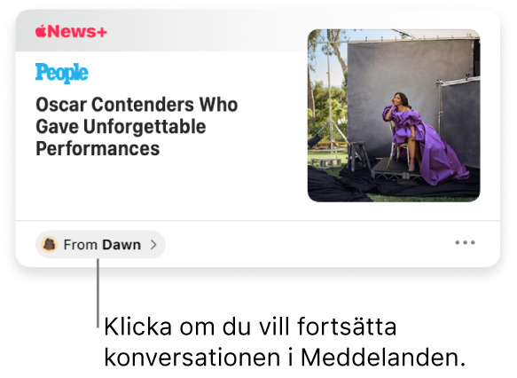 En nyhetsartikel delas i News. Klicka på etiketten Från om du vill skicka ett svar i Meddelanden.