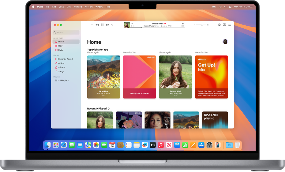 Una ventana de Apple Music mostrando la pantalla Inicio.